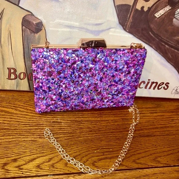 Embellished Crossbody/Clutch NWOT Purples, Pink and Rhinestones - - Picture 14 of 16